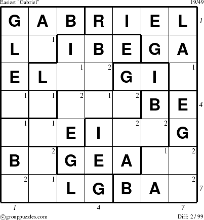 The grouppuzzles.com Easiest Gabriel puzzle for  with all 2 steps marked