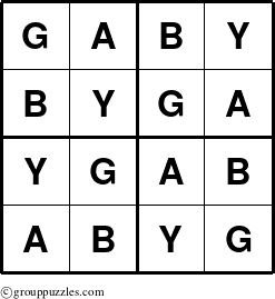 The grouppuzzles.com Answer grid for the Gaby puzzle for 