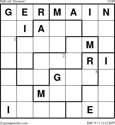 The grouppuzzles.com Difficult Germain puzzle for  with the first 3 steps marked