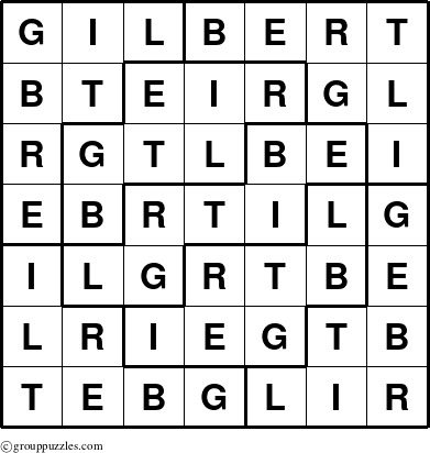 The grouppuzzles.com Answer grid for the Gilbert puzzle for 