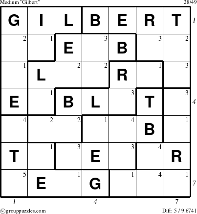 The grouppuzzles.com Medium Gilbert puzzle for  with all 5 steps marked