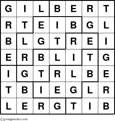 The grouppuzzles.com Answer grid for the Gilbert puzzle for 