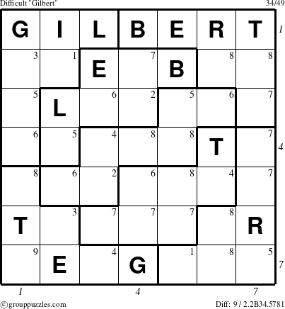 The grouppuzzles.com Difficult Gilbert puzzle for  with all 9 steps marked