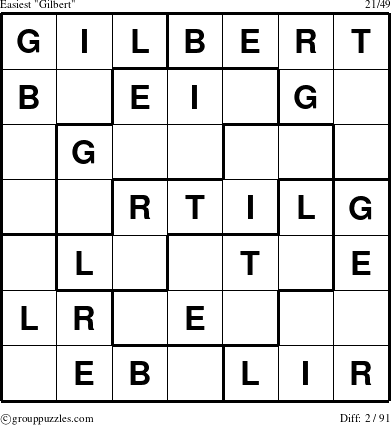 The grouppuzzles.com Easiest Gilbert puzzle for 