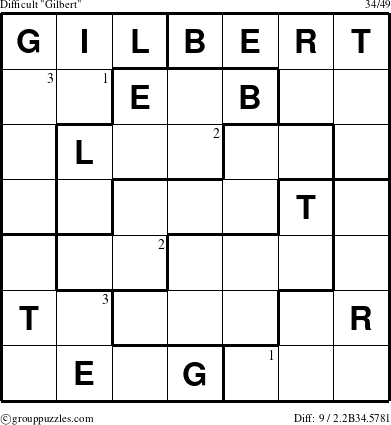 The grouppuzzles.com Difficult Gilbert puzzle for  with the first 3 steps marked
