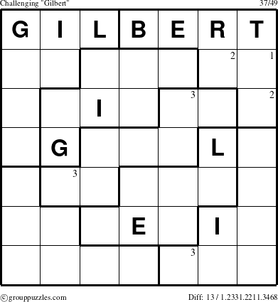 The grouppuzzles.com Challenging Gilbert puzzle for  with the first 3 steps marked