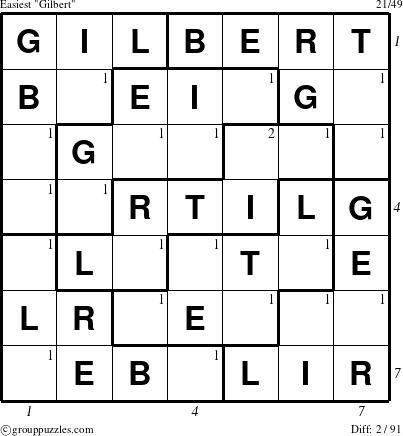 The grouppuzzles.com Easiest Gilbert puzzle for  with all 2 steps marked