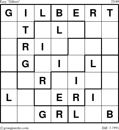 The grouppuzzles.com Easy Gilbert puzzle for 