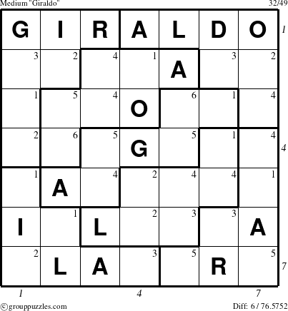 The grouppuzzles.com Medium Giraldo puzzle for  with all 6 steps marked