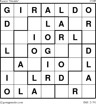 The grouppuzzles.com Easiest Giraldo puzzle for 