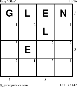 The grouppuzzles.com Easy Glen puzzle for  with all 3 steps marked