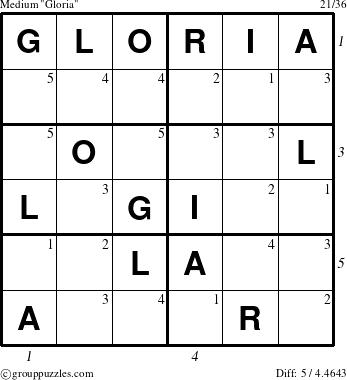 The grouppuzzles.com Medium Gloria puzzle for  with all 5 steps marked