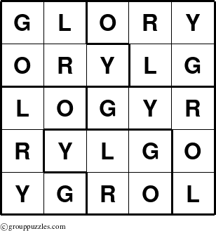 The grouppuzzles.com Answer grid for the Glory puzzle for 