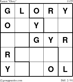 The grouppuzzles.com Easiest Glory puzzle for 