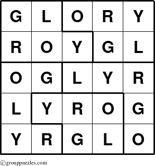 The grouppuzzles.com Answer grid for the Glory puzzle for 