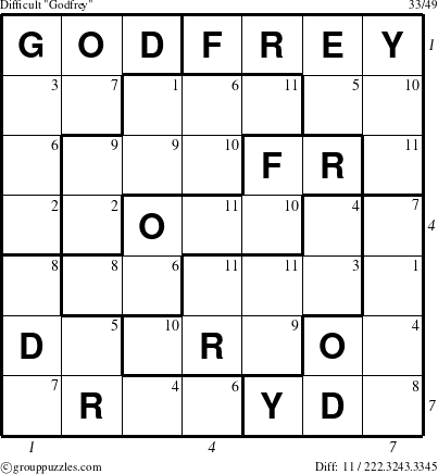 The grouppuzzles.com Difficult Godfrey puzzle for  with all 11 steps marked