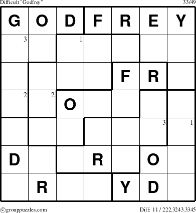 The grouppuzzles.com Difficult Godfrey puzzle for  with the first 3 steps marked
