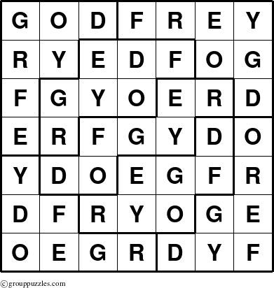 The grouppuzzles.com Answer grid for the Godfrey puzzle for 