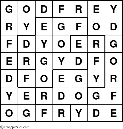 The grouppuzzles.com Answer grid for the Godfrey puzzle for 