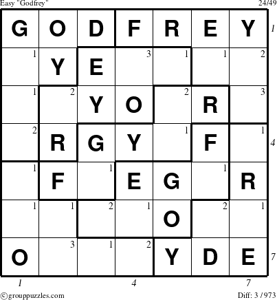 The grouppuzzles.com Easy Godfrey puzzle for  with all 3 steps marked