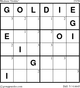 The grouppuzzles.com Medium Goldie puzzle for  with the first 3 steps marked