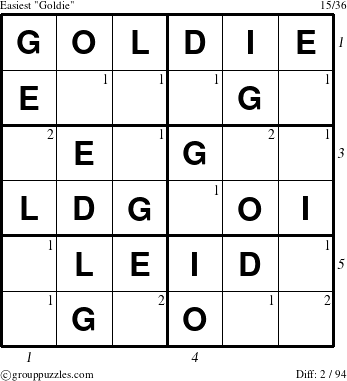 The grouppuzzles.com Easiest Goldie puzzle for  with all 2 steps marked
