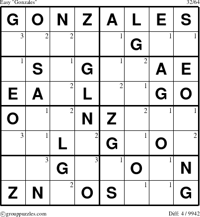 The grouppuzzles.com Easy Gonzales puzzle for  with the first 3 steps marked