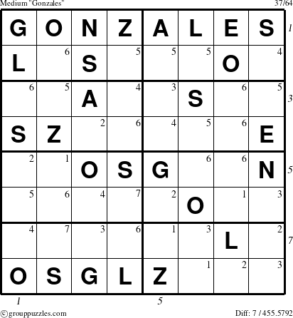 The grouppuzzles.com Medium Gonzales puzzle for  with all 7 steps marked