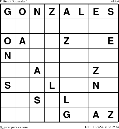 The grouppuzzles.com Difficult Gonzales puzzle for 