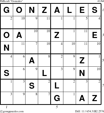 The grouppuzzles.com Difficult Gonzales puzzle for  with all 11 steps marked