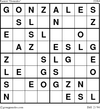 The grouppuzzles.com Easiest Gonzales puzzle for 