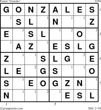 The grouppuzzles.com Easiest Gonzales puzzle for  with all 2 steps marked