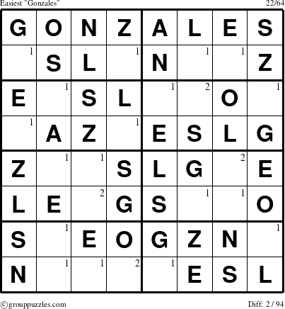 The grouppuzzles.com Easiest Gonzales puzzle for  with the first 2 steps marked