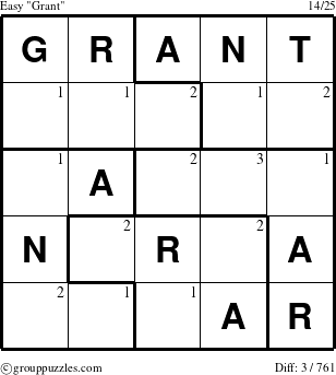 The grouppuzzles.com Easy Grant puzzle for  with the first 3 steps marked