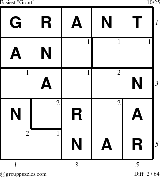 The grouppuzzles.com Easiest Grant puzzle for  with all 2 steps marked