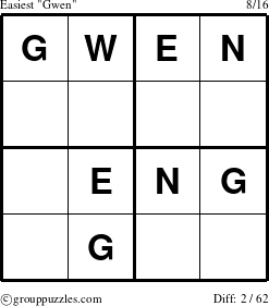 The grouppuzzles.com Easiest Gwen puzzle for 