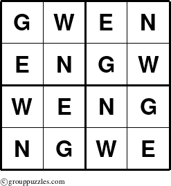 The grouppuzzles.com Answer grid for the Gwen puzzle for 