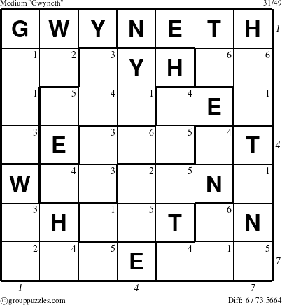 The grouppuzzles.com Medium Gwyneth puzzle for  with all 6 steps marked