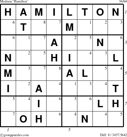 The grouppuzzles.com Medium Hamilton puzzle for  with all 8 steps marked