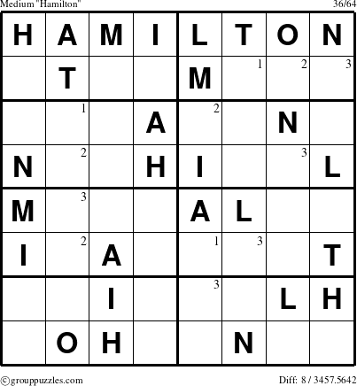 The grouppuzzles.com Medium Hamilton puzzle for  with the first 3 steps marked