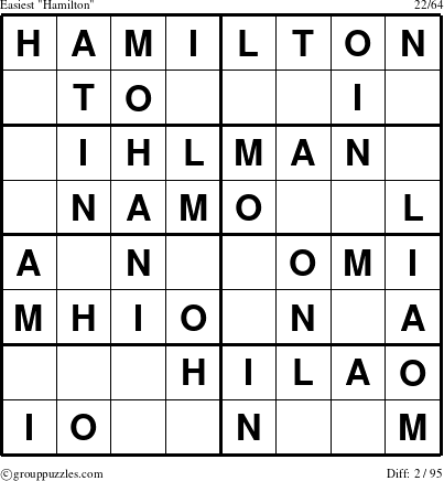 The grouppuzzles.com Easiest Hamilton puzzle for 
