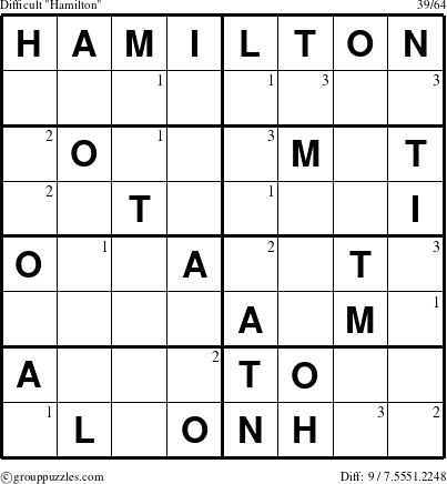 The grouppuzzles.com Difficult Hamilton puzzle for  with the first 3 steps marked