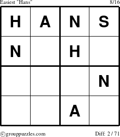 The grouppuzzles.com Easiest Hans puzzle for 