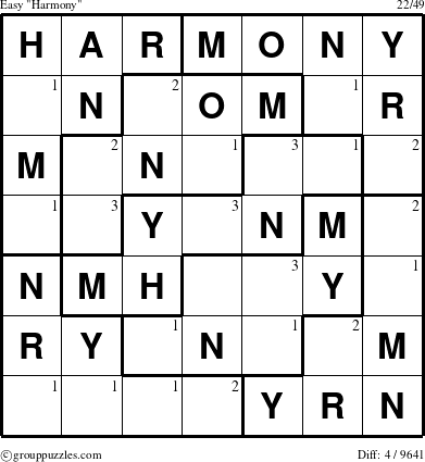 The grouppuzzles.com Easy Harmony puzzle for  with the first 3 steps marked