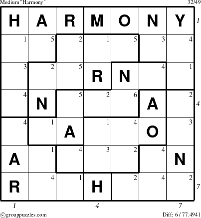 The grouppuzzles.com Medium Harmony puzzle for  with all 6 steps marked
