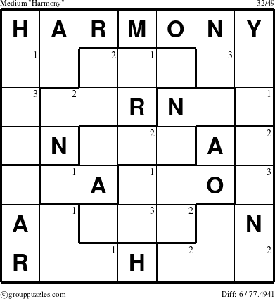 The grouppuzzles.com Medium Harmony puzzle for  with the first 3 steps marked