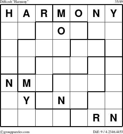 The grouppuzzles.com Difficult Harmony puzzle for 