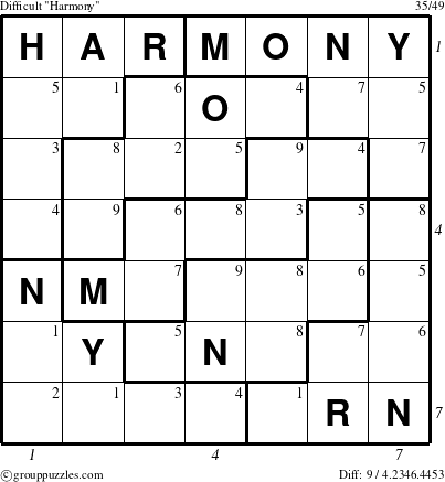 The grouppuzzles.com Difficult Harmony puzzle for  with all 9 steps marked