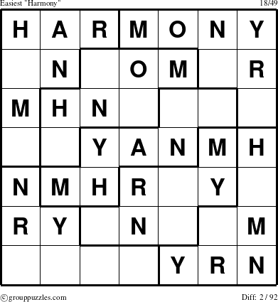 The grouppuzzles.com Easiest Harmony puzzle for 