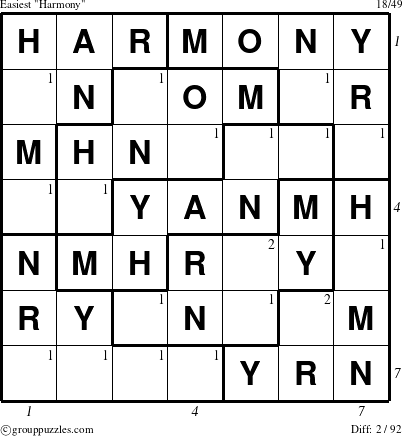 The grouppuzzles.com Easiest Harmony puzzle for  with all 2 steps marked